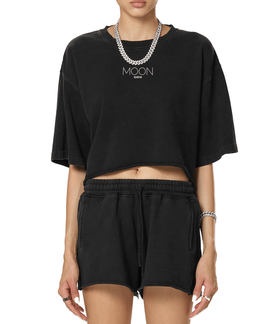 Moon Oath | Snow Washed Raw Edge Crop Top