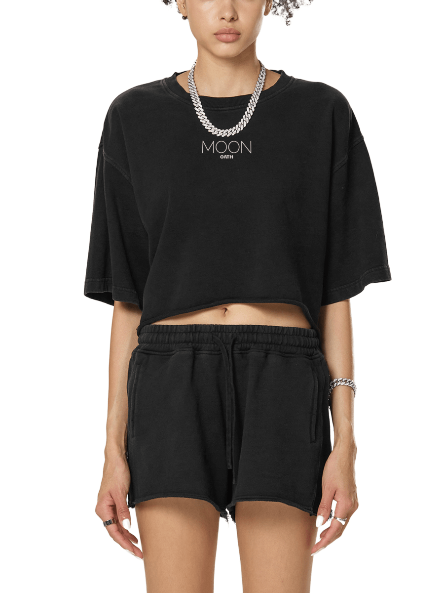 Moon Oath | Snow Washed Raw Edge Crop Top