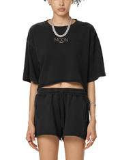 Moon Oath | Snow Washed Raw Edge Crop Top