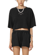 Moon Oath | Snow Washed Raw Edge Crop Top