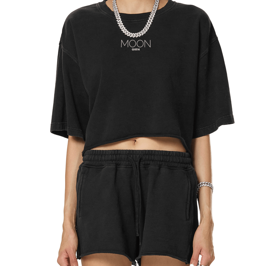Moon Oath | Snow Washed Raw Edge Crop Top