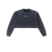 Blue / S Moon Oath | Snow Washed Raw Edge Cropped Sweatshirt