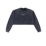Blue / S Moon Oath | Snow Washed Raw Edge Cropped Sweatshirt
