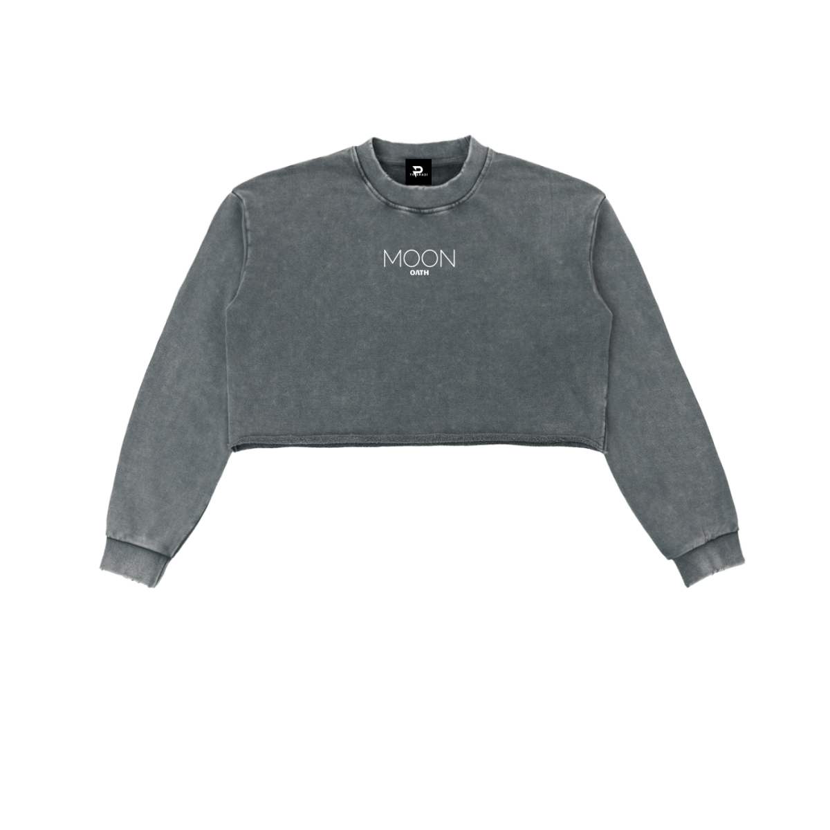 Gray / S Moon Oath | Snow Washed Raw Edge Cropped Sweatshirt