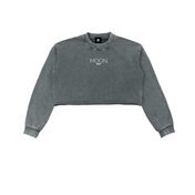 Gray / S Moon Oath | Snow Washed Raw Edge Cropped Sweatshirt