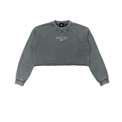 Gray / S Moon Oath | Snow Washed Raw Edge Cropped Sweatshirt