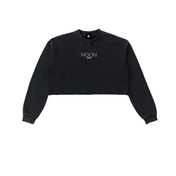 Black / S Moon Oath | Snow Washed Raw Edge Cropped Sweatshirt