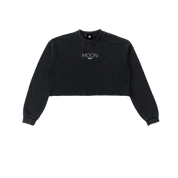 Black / S Moon Oath | Snow Washed Raw Edge Cropped Sweatshirt