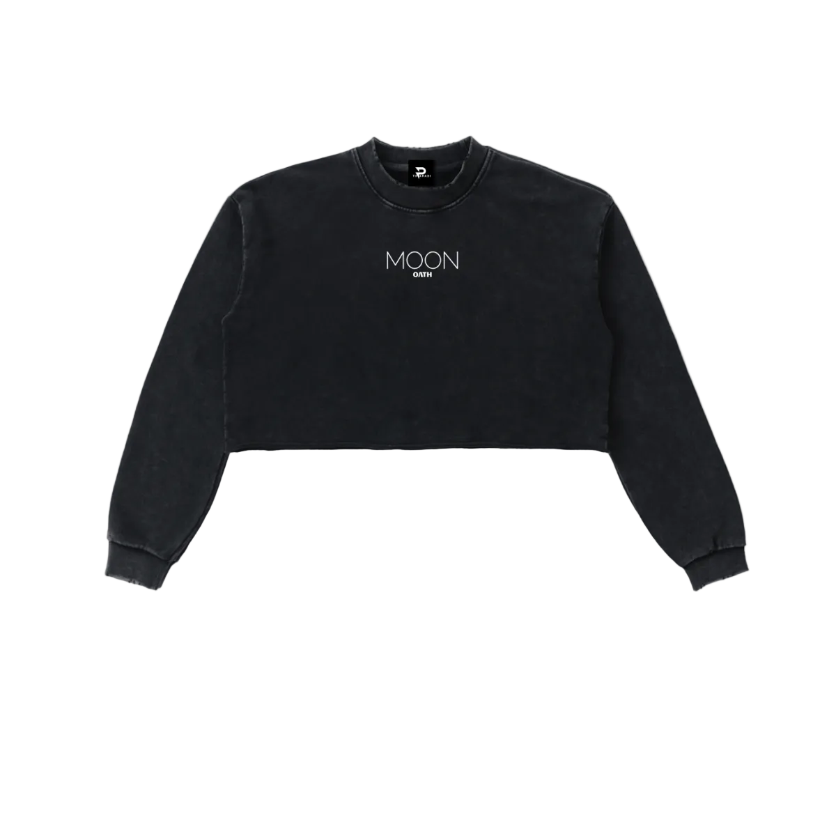 Black / S Moon Oath | Snow Washed Raw Edge Cropped Sweatshirt