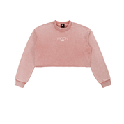 Pink / S Moon Oath | Snow Washed Raw Edge Cropped Sweatshirt