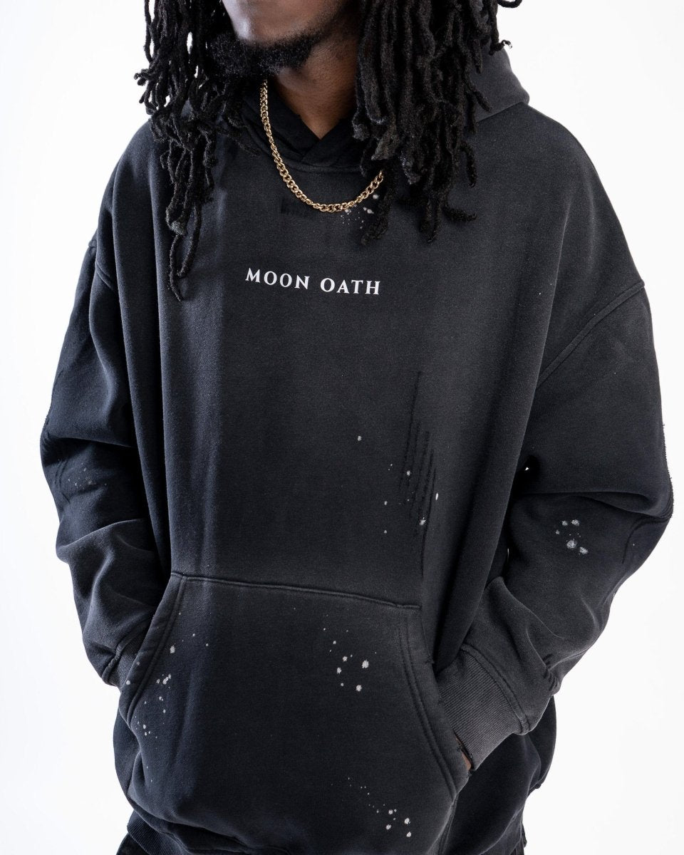 Black / S Moon Oath | Vintage Frayed Fleece Hoodie
