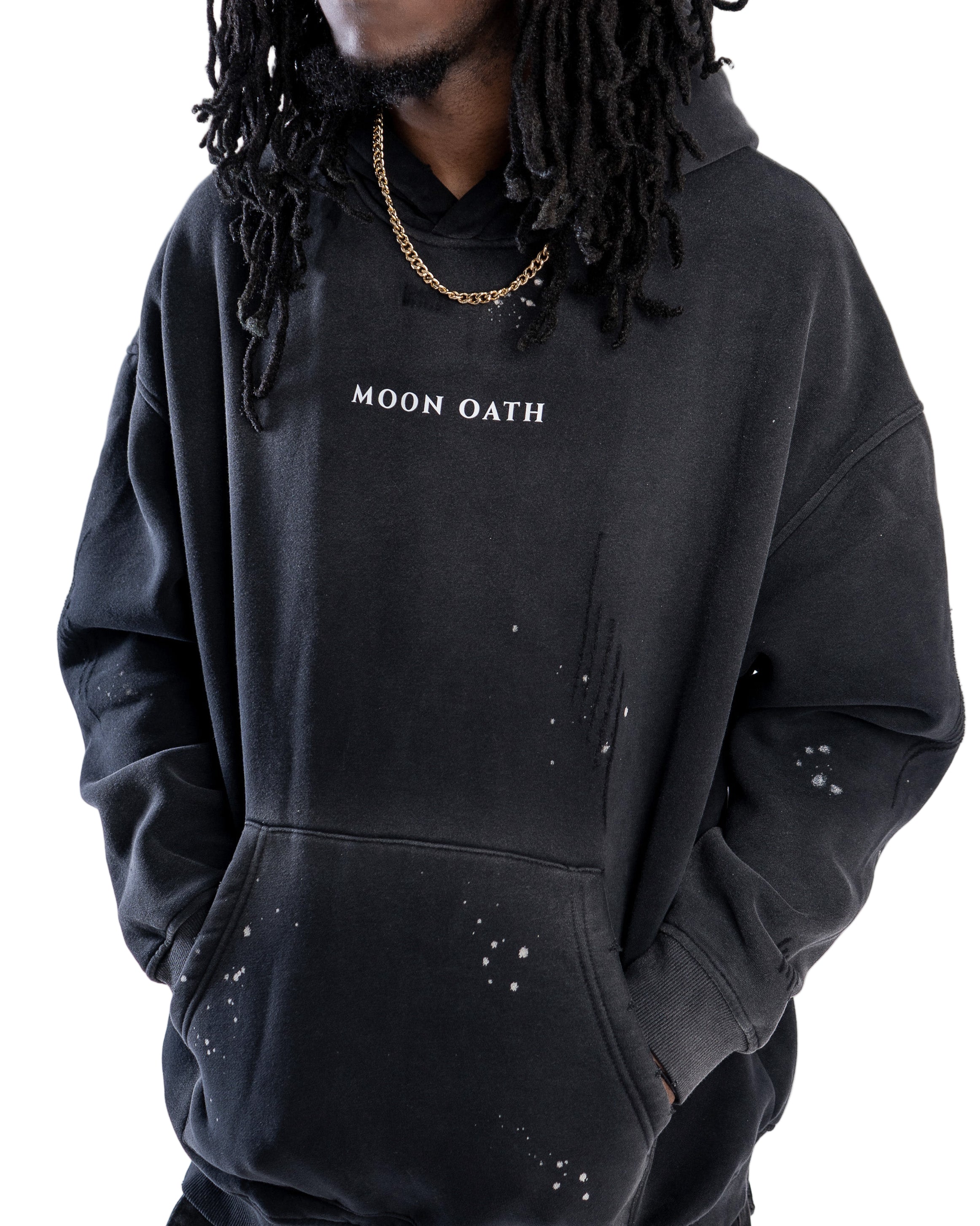 Black / S Moon Oath | Vintage Frayed Fleece Hoodie