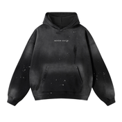A black fleece hoodie with hand-frayed details and the text 'MOON OATH' on the front.