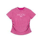 Rose Red / S Moon Oath | Vintaged-Wash Bodycon Cotton T-Shirt