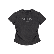 Black / S Moon Oath | Vintaged-Wash Bodycon Cotton T-Shirt