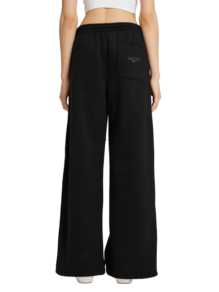 Black / S Moon Oath | Fleece Drawstring Straight-Leg Sweatpants For Women