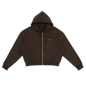 Brown / S Fleece Zip-Up Boxy Hoodie For Men