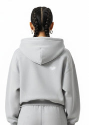 Moon Oath | Women's Contrast-Stitched Boxy Fleece Zip Hoodie