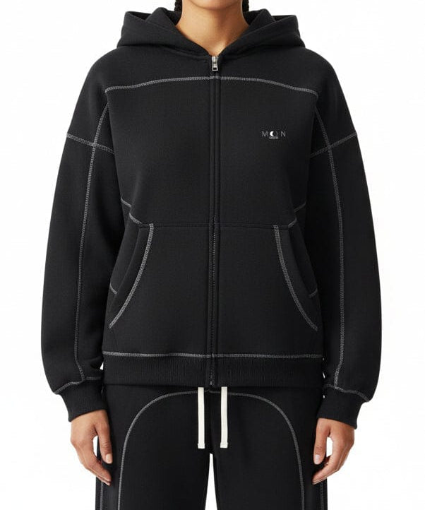  S Moon Oath | Women's Contrast-Stitched Boxy Fleece Zip Hoodie