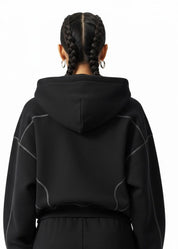 Moon Oath | Women's Contrast-Stitched Boxy Fleece Zip Hoodie