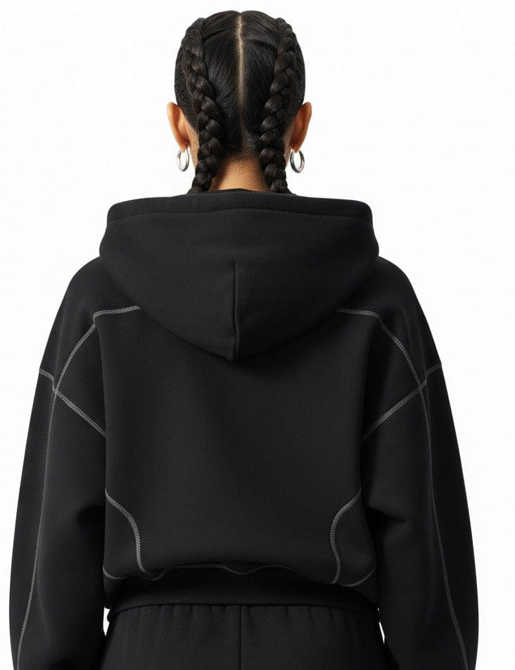 Moon Oath | Women's Contrast-Stitched Boxy Fleece Zip Hoodie