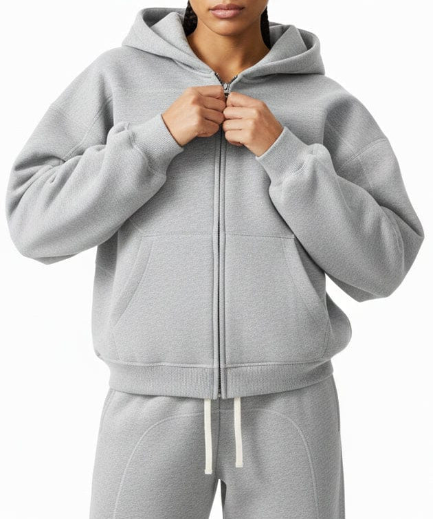  S Moon Oath | Women's Contrast-Stitched Boxy Fleece Zip Hoodie