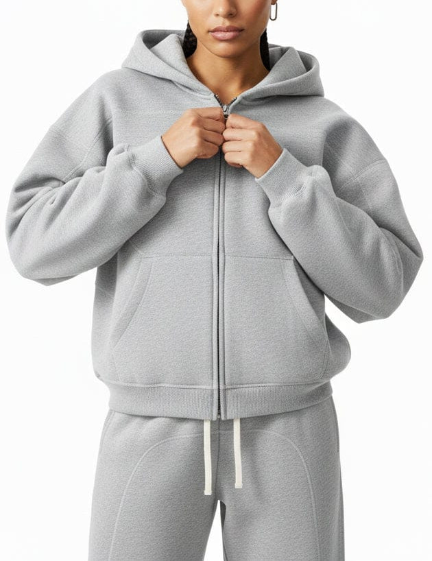  S Moon Oath | Women's Contrast-Stitched Boxy Fleece Zip Hoodie