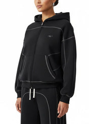 Moon Oath | Women's Contrast-Stitched Boxy Fleece Zip Hoodie