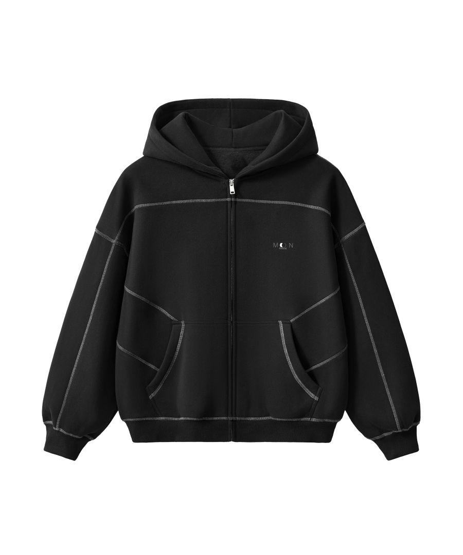 Moon Oath | Women's Contrast - Stitched Boxy Fleece Zip Hoodie - TOPARADI