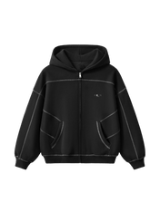 Moon Oath | Women's Contrast - Stitched Boxy Fleece Zip Hoodie - TOPARADI