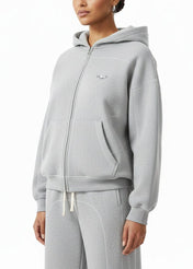 Moon Oath | Women's Contrast-Stitched Boxy Fleece Zip Hoodie