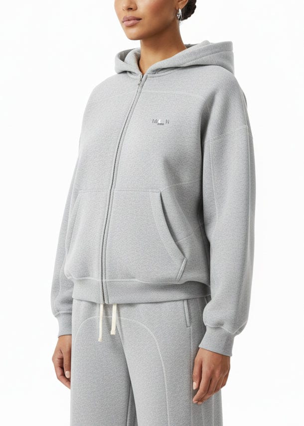 Moon Oath | Women's Contrast-Stitched Boxy Fleece Zip Hoodie