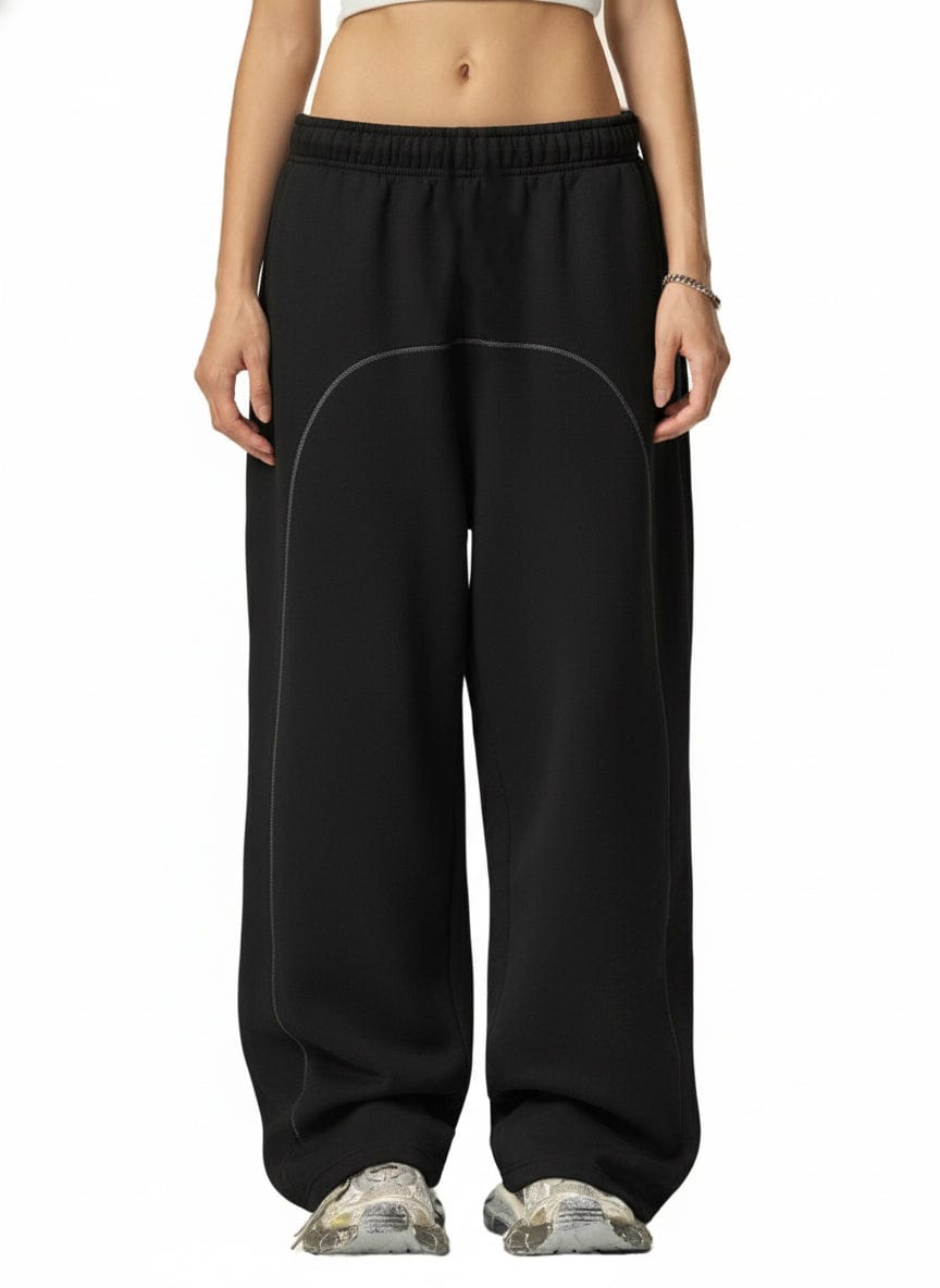 Black / S Moon Oath | Women's Contrast-Stitched Fleece Sweatpants