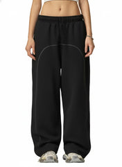 Black / S Moon Oath | Women's Contrast-Stitched Fleece Sweatpants