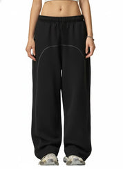 Black / S Moon Oath | Women's Contrast-Stitched Fleece Sweatpants