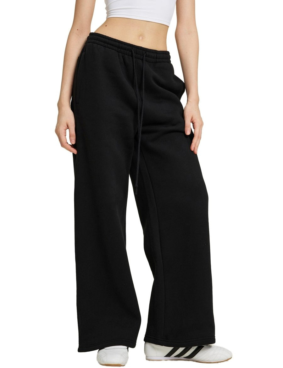 Fleece Drawstring Straight-Leg Sweatpants For Women