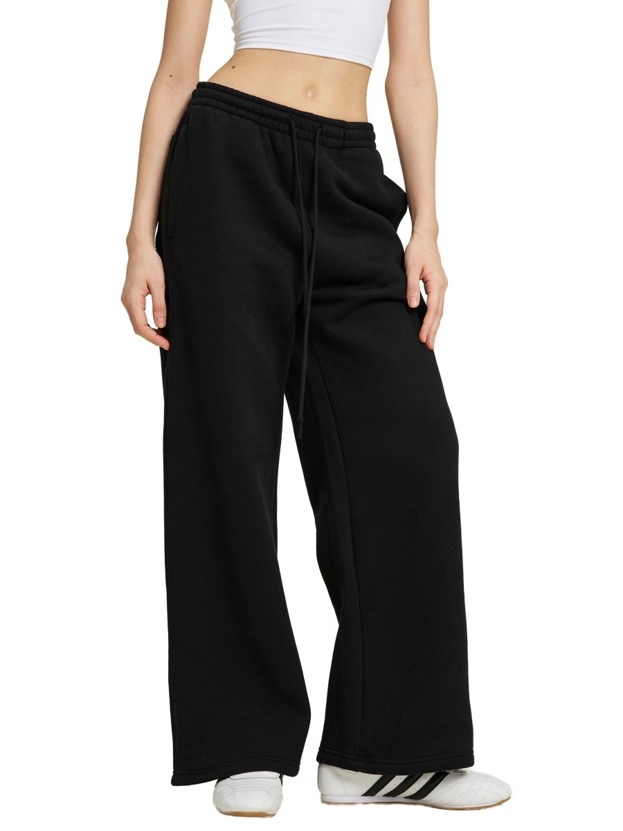 Fleece Drawstring Straight-Leg Sweatpants For Women