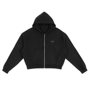 Black / S Fleece Zip-Up Boxy Hoodie For Women