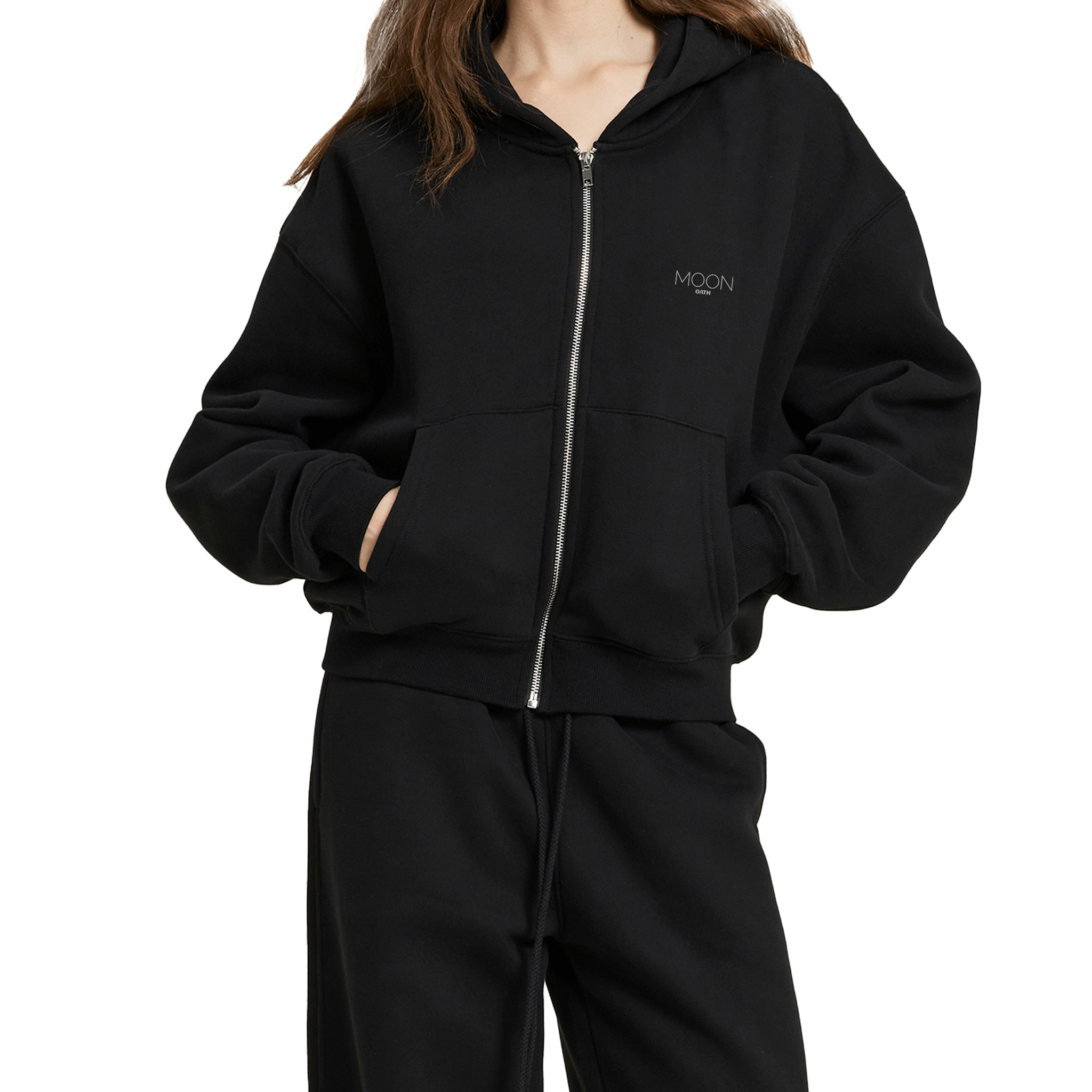  S Moon Oath | Fleece Zip-Up Boxy Hoodie For Women