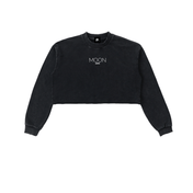 Black / S Moon Oath | Snow Washed Raw Edge Cropped Sweatshirt