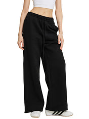 Fleece Drawstring Straight-Leg Sweatpants For Women