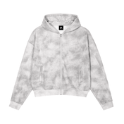 Flower gray / S Dirty Washed Zip-Up Fleece Hoodie For Women