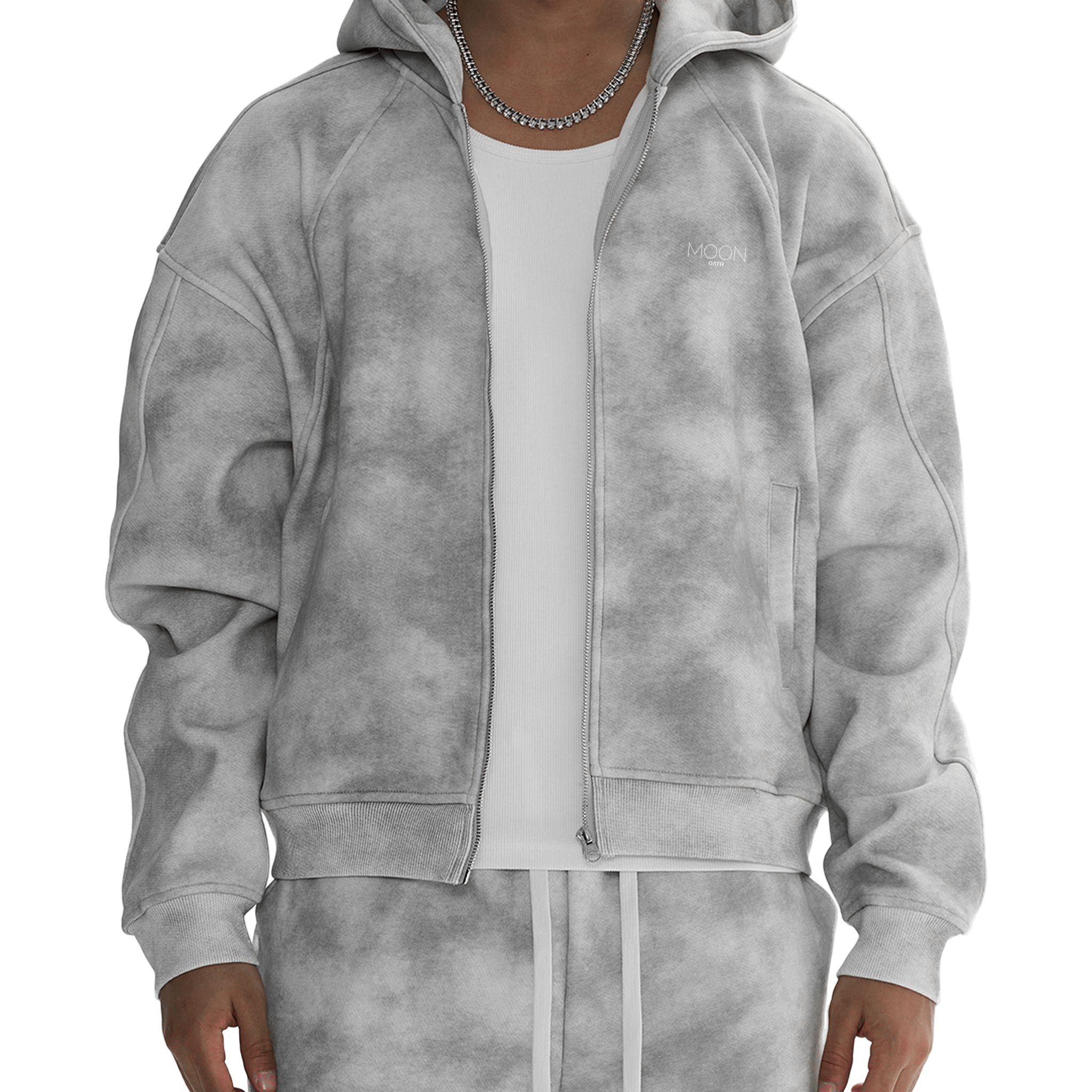  S Moon Oath | Dirty Washed Zip-Up Fleece Hoodie For Men