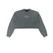 Gray / S Moon Oath | Snow Washed Raw Edge Cropped Sweatshirt